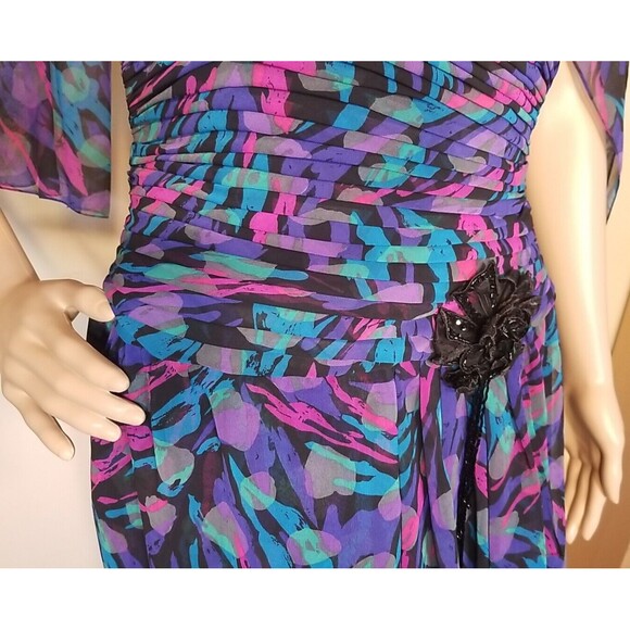 Vintage A J Bari Vibrant Knee Length Strapless Dress with Scarf Size 10      T44 - Picture 9 of 12